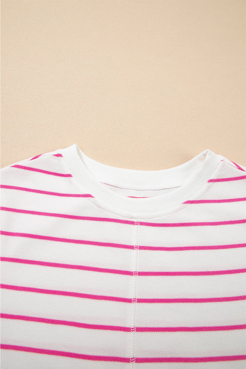 Striped Padded Shoulder Muscle Tee And Wide Leg Pants Lounge Set